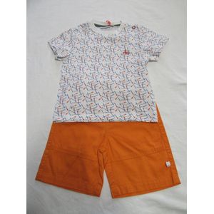 noukie's , kledingset , jongen, tshirt gebroken wit , short orange  18 maand