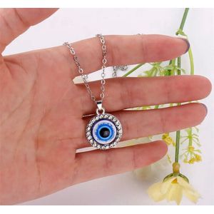 Akyol - Evileye – evil – eye – blauwe evileye – ketting – unisex - zilverkleurig – geluk – bescherming – diepe blauw - boze oog ketting - turkse oog - nazar boncuk - cadeau ketting - cadeau voor vriendin - blauwe oog ketting