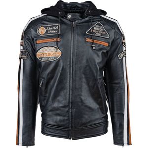 Urban 5884® - Fifty Eight - Heren Motorjas - Lamsleer – Afneembare Hoodie - Zwart - Maat 4XL