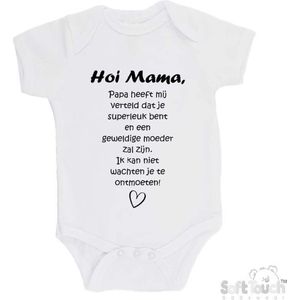 100% katoenen Romper met Tekst ""Hoi Mama..."" - Wit/zwart - Zwangerschap aankondiging - Zwanger - Pregnancy announcement - Baby aankondiging - In verwachting