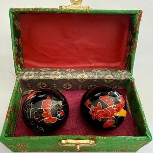Meridiaankogels Draak & Phoenix zwart - 3.5 cm (2 stuks) - S- cloisonne (een techniek van emailleren)