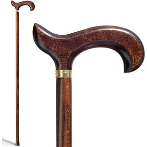 Wandelstok van hout donkerbruin 92 cm zeer robuust - ouderen - grip voor wandelingen.