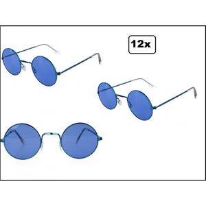12x Bril flower power 70s blauw - uilebril - John lennon bril beatles rond (PS dubbel)
