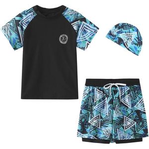 3-delige jongens zwempak set - zwemshirt, zwemshorts en badmuts