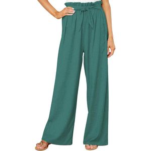 Wijde Pijpen Elegante Lange Lounge Broek Palazzo Broek met Riem Rechte Been Losse Loungebroek-Groen
