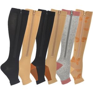 6 paar compressiekousen met rits voor dames en heren, teenloos, 20-30 mmHg, kuithoge steunkousen met rits, atletisch L/XL
