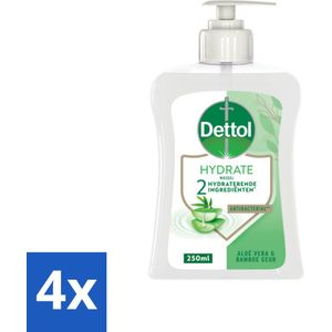 4 x Dettol - Handzeep - Hydrate - Aloë Vera & Bamboe - 250 ml - Handzeep - Antibacterieel - Aloë Vera - Bamboe - Hydraterend