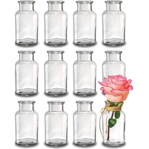 12 kleine glazen vazen-12,5 cm hoog-inclusief jute String-Vintage Design-prachtige decoratie voor bruiloft-vaatwasmachinebestendig