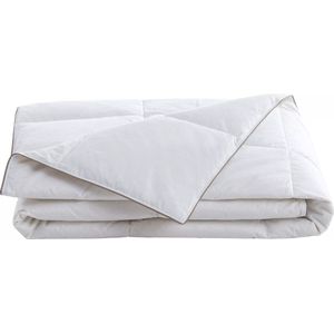 Vente-unique Dekbed met tijk met antimijtbehandeling 100% perkalkatoen - 240 x 260 cm - Vulling van veren en dons - 300 g/m2 - Wit met taupegrijze paspel - FEATH van PALACIO