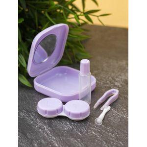 Lenzendoosje met spiegel - LILA PAARS - 5 delig - Inclusief Lenzendoosje / Pincet / Spiegel / Zuignapje / Lenzenvloeistof flesje