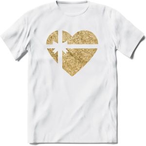 Valentijn Goud Hart T-Shirt | Grappig Valentijnsdag Cadeautje voor Hem en Haar | Dames - Heren - Unisex | Kleding Cadeau | - Wit - XL