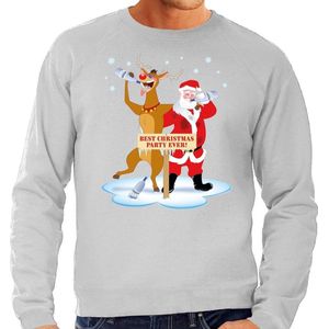 Grote maten foute kersttrui / sweater dronken kerstman en rendier Rudolf - grijs voor heren - Kersttruien / Kerst outfit XXXXL
