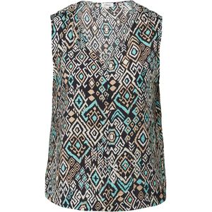 s.Oliver - Blouse - Donkerbeige / Turquoise / Zwart / Wit - Blouseshirt