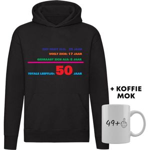 50 jaar Hoodie + Koffie Mok - verjaardag - jarig - feest - 50e verjaardag - grappig - cadeau - unisex - trui - sweater - capuchon