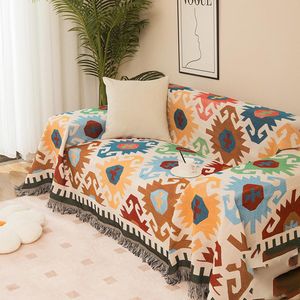 Boho-deken, bankdeken met kwastje, deken in Azteekse etnische stijl, geweven sprei, voor thuis, kantoor, reizen, kamperen (omkeerbare deken, 90 x 90 cm)