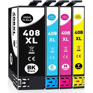 INKFIND 408XL (T09K1/T09K2/T09K3/T09K4) inktcartridge 4 Pack (Zwart+Cyaan+Magenta+Geel) compatibel met Epson 408L (T09K1/T09K2/T09K3/T09K4) voor EPSON Workforce Pro WF-C4310DW Epson WorkForce Pro WF-C4810DTWF -4-pack BK/C/M/Y