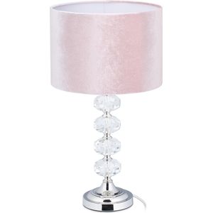 Relaxdays tafellamp fluweel - E14 fitting - kristal nachtkastlamp - schemerlamp op voet
