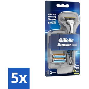 Gillette - Sensor Excel - Scheerset - Gladde scheerbeurt - Houder & 2 Navulscheermesjes - Bulkverpakking - 5 stuks