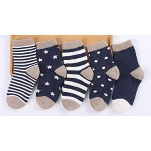 5 paar New born Baby sokken - Set babysokjes - 0-6 maanden - Donkerblauwe Babysokken - Multipack - Kraamcadeau voor Jongen of Meisje - Babyshower Cadeau - Kraammand