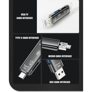 Multifunctionele 5 in 1 Kaartlezer - USB-C - Zwart