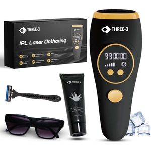 THREE-Ǝ IPL-ontharingsapparaat Met Ijskoeling – 999.999 Flitsen | 5 Vermogensniveaus en 2 Modi | Pijnloze en Veilige Laserontharing Voor Vrouwen en Mannen | Permanente Ontharing Thuis | IPL ontharing | Laser apparaat | Ontharingsapparaten