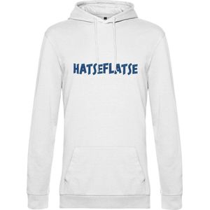 Hoodie met opdruk “Hatseflatse” - Witte hoodie met blauwe opdruk �– Trui met Hatseflats - Goede pasvorm, fijn draag comfort