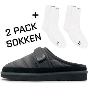 Dutch'D ® - Luxe pantoffel + Set sokken! - Sloffen - Designer - Ease Mule zwart - Maat 40 - Echt wol! - Heerlijk warm - Ook voor buiten