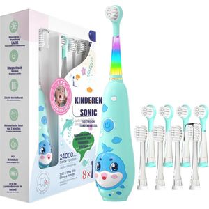 Goodivery - Elektrische Tandenborstel Kinderen - Kindertandenborstel - Waterdicht IPX7 - 8 Zachte Borstelkoppen - 24x15x4cm - Blauw