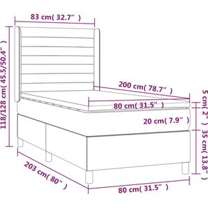 vidaXL - Boxspring - met - matras - en - LED - stof - donkergrijs - 80x200 - cm
