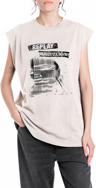 Replay - W3409A.000.2660 - Mouwloos T-shirt - Wit - Dameskleding