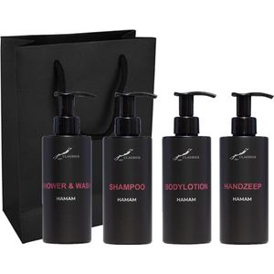 Compleet pakket Hamam - Shower & Wash + Shampoo + Bodylotion + Handzeep - 300 ml per fles - complete set van 4 stuks - met luxe gift tas - cadeau - giftset voor hem en haar - -