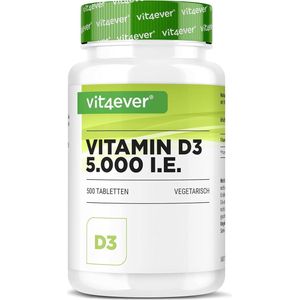 Vit4ever - Vitamine D3 Depot 5000 I.E. - Hooggedoseerde Vitamine D3 Tabletten - 500 Tabletten