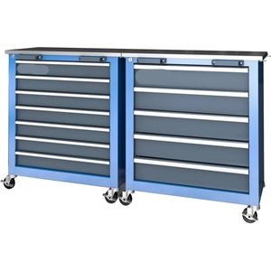 Modulaire Gereedschapskast - Werkplaatswagen - Gereedschapswagen - 5 of 7 Lades - 3-in-1 Opbergoplossing - Met Wielen - en Slot - Metalen Werkbank - Koppelbare Tool Cabinet - Blauw