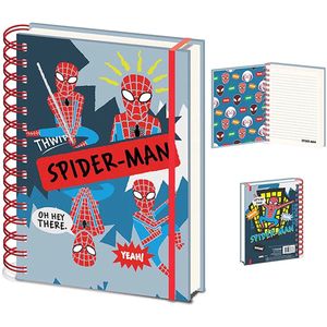 Notitieboek Spider-Man Sketch - A5 Gelinieerd Ringband - Getekende Spider-Man Diverse Poses- Grijs & Blauw & Rood met Elastiek