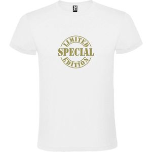 Wit T-shirt ‘Limited Edition’ Goud Maat S