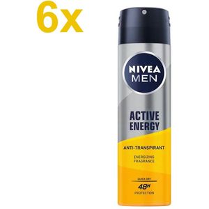 NIVEA - MEN - Active Energy - Deodorant Spray - Antiperspirant - 6 x 150ml Voordeelverpakking