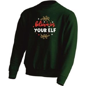 Kerst sweater - BELIEVE IN YOUR ELF - kersttrui - GROEN - medium -Unisex