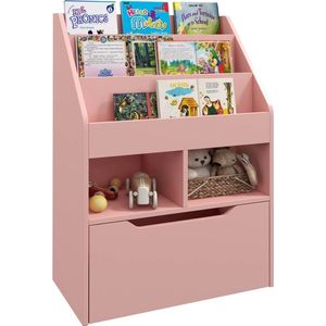 Gran Vida® - Kinderboekenkast - Multifunctioneel - Inclusief Lade op Wieltjes - Veiligheid met Wandbevestiging - Ruimtebesparend - Wit - 60x30x90 cm
