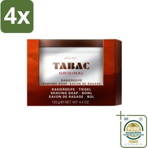 Tabac Original - Scheerzeep in Pot - Rijke schuimvorming - 125 gr - Voordeelverpakking - 4 stuks - Tabac Original - Scheerproduct