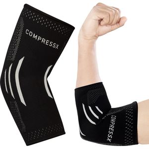 Compress Pro - Elleboog Ondersteuning - Zwart/Wit - Nylon/latex/spandex - Unisex