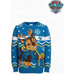 PAW Patrol – Kersttrui Jongens – Maat 110/116 – Paw Patrol X-MAS trui Kinderen – Blauwe Kersttrui met Chase – Warme Wintertrui – Paw Patrol Kleding – Kerstcadeau Kind – Kinderkleding – Jongens Trui – Winter Kleding