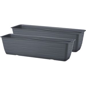 Form Plastic Plantenbak Balustrade - 2x - kunststof - antraciet - L60 x B17 x H14 cm - met opvang schotel - rechthoek - balkon bakken - bloembakken