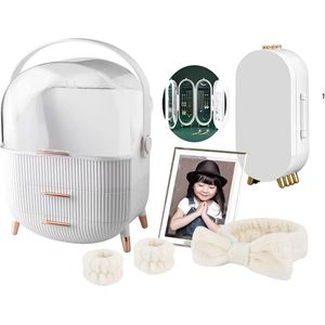 Organizer, draagbare make-up organizer, transparant acryl beauty organizer opbergdoos helder met deksel en laden, huidverzorging vitrinekasten ijdelheid sieraden organizer (wit/33C)
