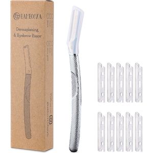 Bambooya Dermaplaning Razor voor Wenkbrauwen & Gezicht - Epileren - Veilig Mesje - Set van 10 Mesjes + Beschermkapje - Silver