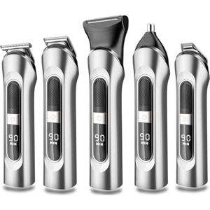 Baardtrimmer - 5-in-1 - Bodygroomer Mannen - Incl. 12 Opzetstukken - Scheerapparaat - 1.5 Uur Laden, 100 minuten Gebruiksduur - Trimmer - Kapperstools - Neustrimmer, Precisietrimmer, Lichaamstoner, Haartrimmer - Vaderdag Cadeau voor Papa - Grijs