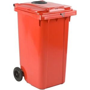Afvalcontainer 240 liter rood met glasrozet en slot | Statiegeld inzamelcontainer
