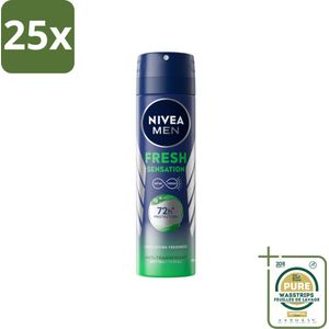 25 x NIVEA MEN - Deodorant Spray - Fresh Sensation - 150 ml - Grootverpakking - NIVEA MEN Deodorant Spray - Anti-Transpirant Spray - Frisheid - Geurvervoeging - Zweetgeur