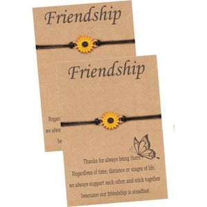 Bixorp Friends Vriendschapsarmbandjes voor 2 met Zonnebloem Zwart Bandje - BFF Armband Meisjes - Best Friends Armband Vriendschap Cadeau voor Twee