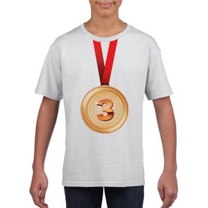 Bronzen medaille kampioen shirt wit jongens en meisjes - Winnaar shirt Nr 3 kinderen 110/116