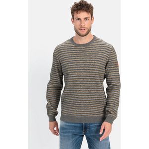 camel active - Mouline - Gebreide Trui - Grijs-Geel - Casual Streeppatroon